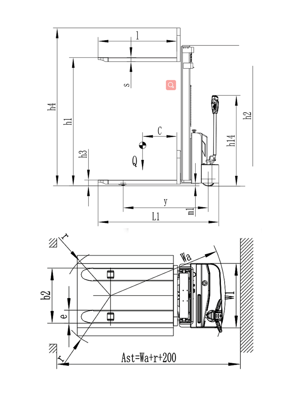 CDD-ES full electric stacker drawing